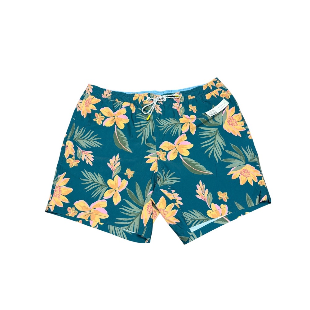 Bonobos Riviera Swim Trunks Mens XL Teal Tropical Floral Palm 7 Inch Inseam NWT